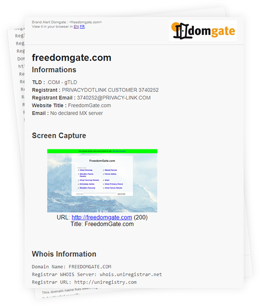 Brand Alert & Trademark Watching: Domain Report - Domgate